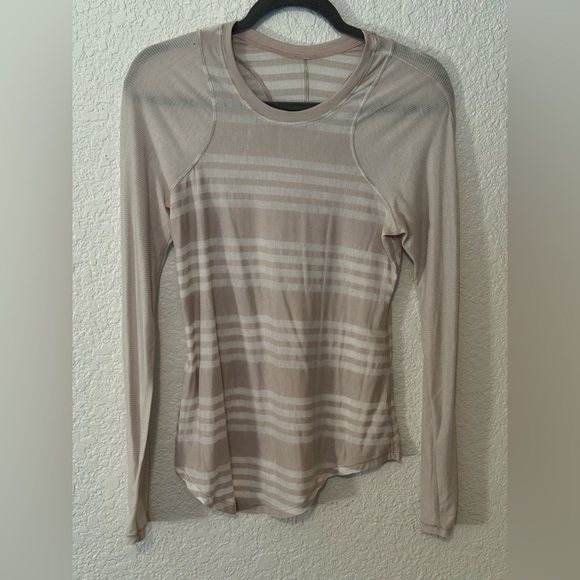 lululemon athletica Tops - Lululemon Digni Tee long sleeve shirt in white/beige stripe in EUC